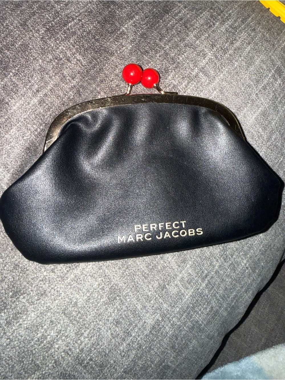 Marc Jacobs Black Leather 'Perfect' Coin Pouch with Red Kiss-Lock